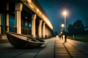 foto papel de parede a noite, barco, a rua, a luz, a luz, a rua,. gerado por IA