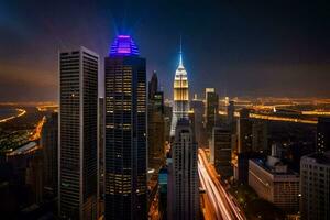 a cidade Horizonte às noite com luzes sobre. gerado por IA foto