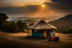 uma cabana dentro a meio do em lugar nenhum. gerado por IA foto