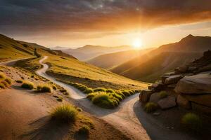 fotografia - pôr do sol dentro a montanhas de Joseph Krajewski. gerado por IA foto