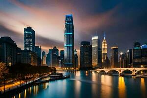 a Chicago Horizonte às noite. gerado por IA foto