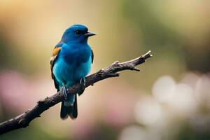 uma azul pássaro sentado em uma ramo. gerado por IA foto