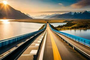 uma grandes ponte com montanhas dentro a fundo. gerado por IA foto