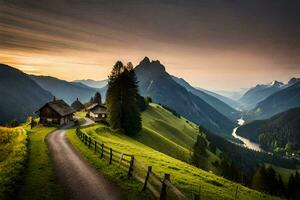 a estrada para a Alpes. gerado por IA foto