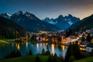 a Vila do Alpbach dentro a Alpes, Suíça. gerado por IA foto