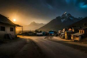 foto papel de parede a céu, montanhas, estrada, a sol, a montanhas, a estrada, o. gerado por IA