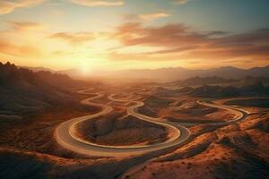 3d render do uma estrada conduzindo para a horizonte dentro a deserto. ai gerado. pró foto