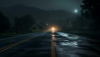 esvaziar rodovia às noite depois de chuva ai generativo foto