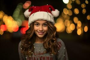 alegre menina desfrutando Natal celebração dentro inverno vestuário ai generativo foto