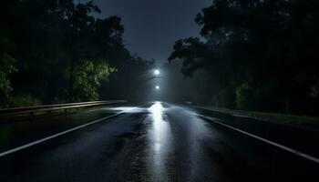 esvaziar rodovia às noite depois de chuva ai generativo foto