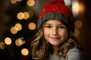 alegre menina desfrutando Natal celebração dentro inverno vestuário ai generativo foto