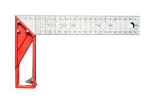 eu quadrado ou eu em forma quadrados medindo mão Ferramentas para marcação e referenciando uma 90 ângulo isolado em branco fundo foto