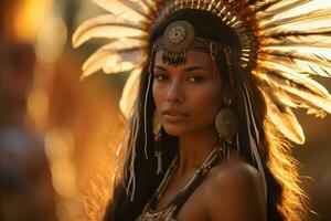 nativo americano homem indiano tribo retrato dentro frente do natureza foto
