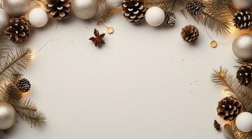 Natal composição com velas, abeto galhos e cones em uma branco fundo ai gerado foto