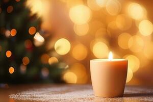 lindo Natal vela com caloroso luz e agradável bokeh , ai gerado foto
