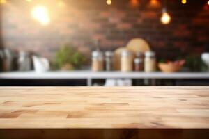 de madeira mesa em borrado cozinha Banco fundo ai generativo foto