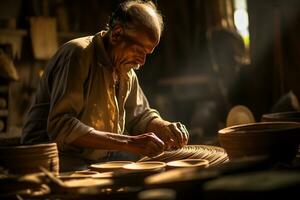 talentoso tradicional artesãos estão fazer artesanato ai generativo foto