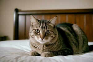 solitário gato desfrutando hora de dormir, pacífico casa cena, ai gerado foto