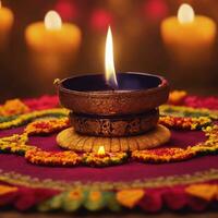 feliz diwali foto do indiano vela luz com ai gerado.
