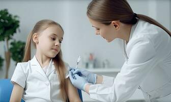 criança recebe vacinação a partir de uma médico profissional. criando usando generativo ai Ferramentas foto