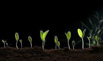 uma pequeno mas próspero jardim do jovem plantar mudas criando usando generativo ai Ferramentas foto