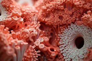 extremo fechar-se do tubo corais com altamente detalhado. abstrato fundo com macro do mar vida. ai gerado foto