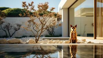 cachorro lado de fora luxo lar, ai gerado foto