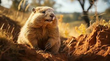 marmota dentro a montanhas, ai gerado foto