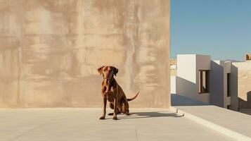 uma cachorro sozinho em a rua, ai gerado foto