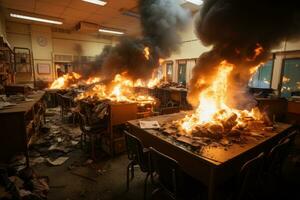 situação escola fogo iniciando cenários profissional publicidade fotografia ai gerado foto