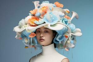 uma mulher vestindo uma surreal chapéu. ai generativo foto