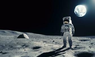 caminhando a lunar superfície, astronauta sente sozinho criando usando generativo ai Ferramentas foto