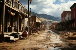 velho oeste Cidade Onde cowboys viver ai gerado foto