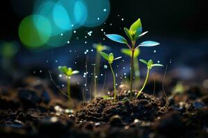 plantinha brotando a partir de rico solo ai gerado foto