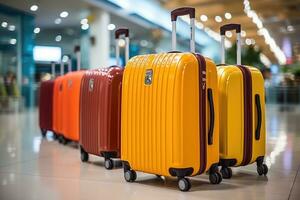 bagagem malas às a aeroporto para Férias profissional publicidade fotografia ai gerado foto