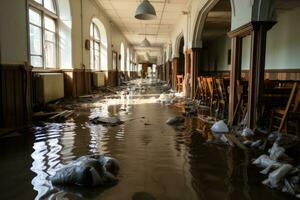 situação inundação dentro escola iniciando cenários profissional publicidade fotografia ai gerado foto