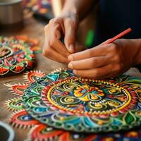 mãos desenhando peruano mandala. ai gerado foto