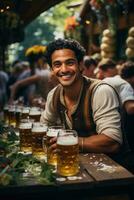 homem com Cerveja a comemorar oktoberfest em Barra fundo. ai gerado foto