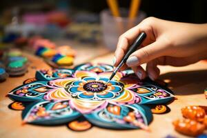 mãos desenhando peruano mandala. ai gerado foto