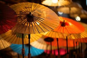 colorida ásia papel guarda-chuva guarda-sol. ai gerado foto