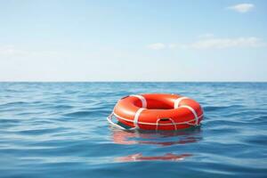 bóia salva-vidas dentro a mar. resgate equipamento. generativo ai foto