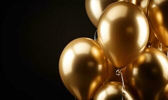 ouro balão camada em Preto fundo foto