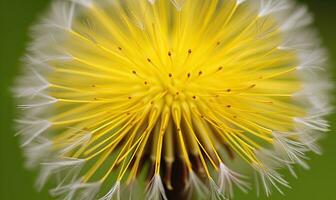 fechar-se do uma dente de leão flor dentro uma campo em uma ensolarado dia. criando usando generativo ai Ferramentas foto