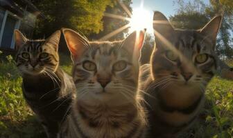 testemunha a felino beleza dentro intrincado detalhe com uma macrofotografia selfie do gatos. criando usando generativo ai Ferramentas foto