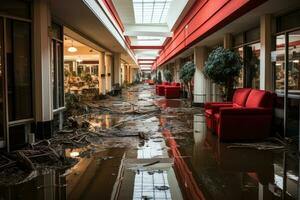 situação inundação dentro Shopping iniciando cenários profissional publicidade fotografia ai gerado foto