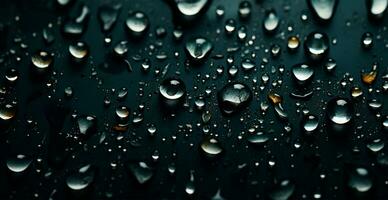 cheio quadro, Armação do água gotas deslizante em uma Preto molhado superfície - ai gerado imagem foto