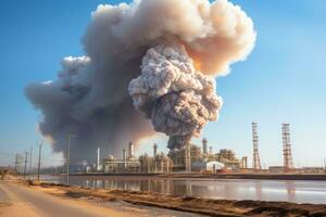 grande explosão dentro a no mar refinaria ai gerado foto