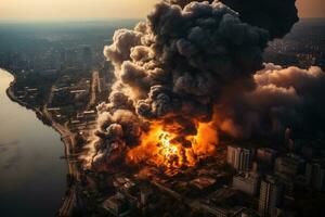 grande explosão dentro a cidade ai gerado foto