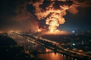 grande explosão dentro a cidade ai gerado foto