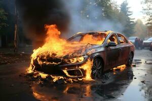 a condição do a carro queimando em a estrada profissional publicidade fotografia ai generativo foto